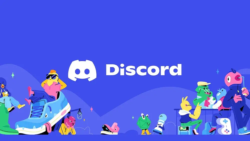 le logo de l'application discord avec tout autour des petites personnages