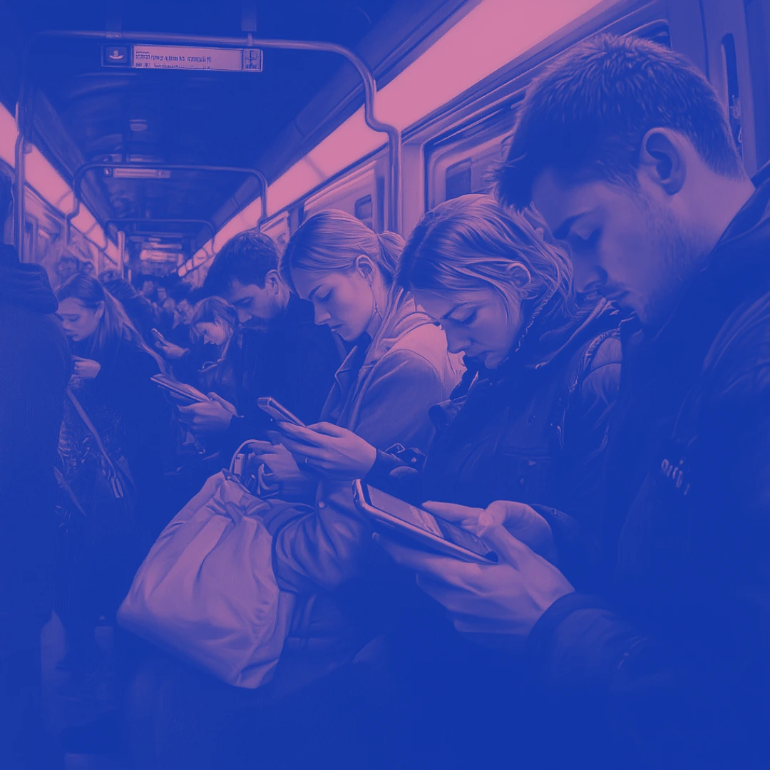 une photo de personnes dans le métro qui regardent leurs téléphones